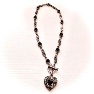 Brighton inspired Silver Heart Pendant Toggle Necklace